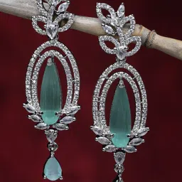 ZENEME Rhodium-Plated American Diamond Studded Teardrop Drop Earrings-23