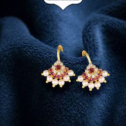 Vighnaharta Gold-Plated Stone Studded & Pearls Beaded Drop Earrings-15