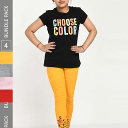 IndiWeaves Girls Pack Of 4 Printed Pure Cotton Ankle Length Leggings-image-69