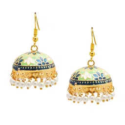 Shining Jewel - By Shivansh Gold-Plated Dome Shaped Kundan Jhumkas Earrings-image-52
