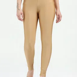 Bottoms Women Mid-Rise Slim Fit Shimmer Ankle-length Leggings-image-3
