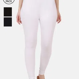 BUY NEW TREND Women Pack Of 3 White & Black Solid Ankle-Length Pure Cotton Leggings-image-10