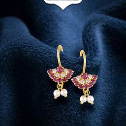 Vighnaharta Gold-Plated Stone-Studded & Pearls Bugadi Earrings-29
