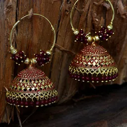 ANIKAS CREATION Gold-Plated Artificial Beads Contemporary Jhumkas-61