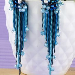 Jewels Galaxy Silver-Plated Beaded Tasselled Contemporary Drop Earrings-23