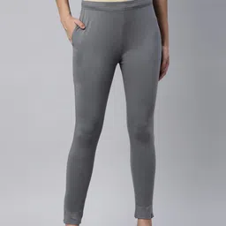 Twin Birds Grey Solid Cotton Sleek Ethnic Knitted Kurti Leggings-picture-9