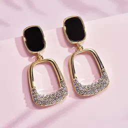 VAGHBHATT Gold Plated Stainless Steel Square Drop Earrings-62