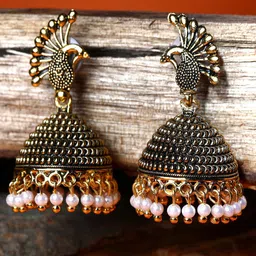 ANIKAS CREATION Gold-Plated Artificial Beads Contemporary Jhumkas-35
