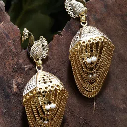 ANIKAS CREATION Gold-Plated Contemporary Drop Earrings-91