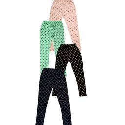 IndiWeaves Girls Pack Of 4 Printed Pure Cotton Ankle Length Leggings-image-95