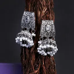 Adwitiya Collection Silver-Plated Classic Jhumkas Earrings-image-46