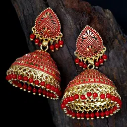 ANIKAS CREATION Gold-Plated Artificial Beads Contemporary Jhumkas-29
