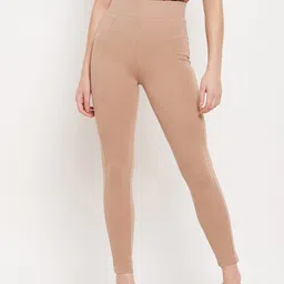 Madame Women Camel Brown Solid Cotton Jeggings-image-40
