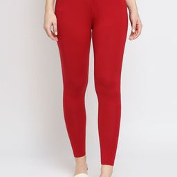 Ethnicity Women Red Solid Ankle Length Leggings-image-98