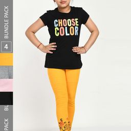 IndiWeaves Girls Pack Of 4 Printed Comfort-Fit Pure Cotton Ankle-Length Leggings-image-44