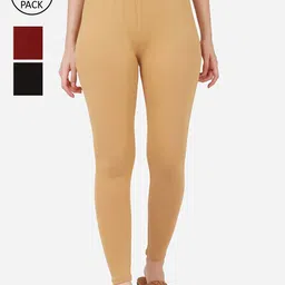 BUY NEW TREND  Women Pack Of 3 Solid Pure-Cotton Ankle-Length Leggings-image-76