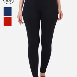 BUY NEW TREND Women Pack of 3 Navy Blue & Red Solid Ankle-Length Leggings-image-59