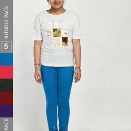 IndiWeaves Girls Pack Of 5 Printed Pure Cotton Ankle Length Leggings-image-94