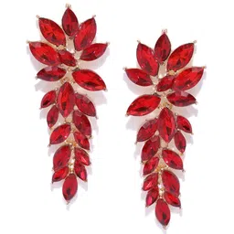 DressBerry Gold-Plated And Red Artificial Stones Contemporary Drop Earrings-7