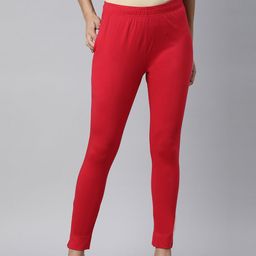 Twin Birds Women Red Solid Cotton Sleek Ethnic Knitted Kurti Leggings-10