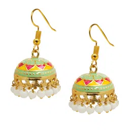 Shining Jewel - By Shivansh Gold-Plated Dome Shaped Kundan Jhumkas Earrings-image-59