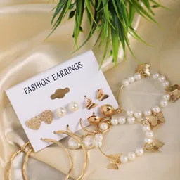 DressBerry Set Of 6 White Gold-Plated Contemporary Drop Earrings-11