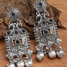 KARATCART Silver-Plated Oxidised Contemporary Drop Earrings-51