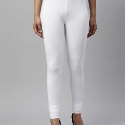 TWIN BIRDS Women White Solid Churidar Leggings-46