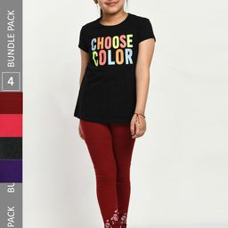 IndiWeaves Girls Pack Of 4 Printed Pure Cotton Ankle Length Leggings-image-47