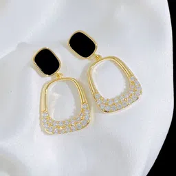 Krelin Gold-Plated Stainless Steel Square Rhinestone Studded Drop Earrings-image-80