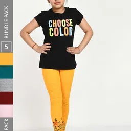 IndiWeaves Girls Pack Of 5 Printed Skin friendly dyes Pure Cotton Ankle Length Leggings-image-74