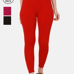 BUY NEW TREND Women Pack Of 3 Solid Pure Cotton Ankle-Length Leggings-image-81