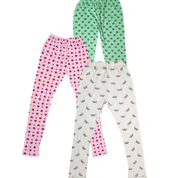 IndiWeaves Girls Pack of 3 Printed Super Soft Pure Cotton Ankle-Length Leggings-image-42
