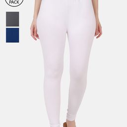BUY NEW TREND Women Pack Of 3 Solid Pure Cotton Ankle-Length Leggings-image-92