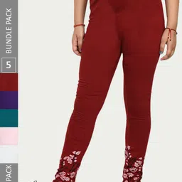 IndiWeaves Girls Pack Of 5 Printed Pure Cotton Ankle Length Leggings-image-60