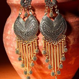ANIKAS CREATION Gold-Plated Contemporary Drop Earrings-image-49
