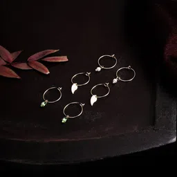 Accessorize London Women's Green Set of 3 Leaf Hoops Earring-88