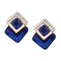 DressBerry Navy Blue Gold-Plated Artificial Stones Studs Earrings-18