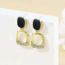 Krelin Gold-Plated Stainless Steel Square Rhinestone Studded Drop Earrings-image-76