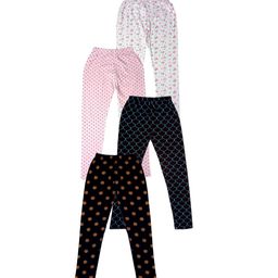 IndiWeaves Girls Pack Of 4 Allover Printed Ankle Length Pure Cotton Leggings-image-93