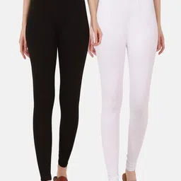 BUY NEW TREND Women Pack Of 2 White & Black Solid  Pure Cotton Ankle-Length Leggings-image-26