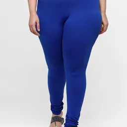 De Moza Women Blue Solid Churidar-Length Cotton Leggings-32
