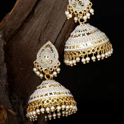 ANIKAS CREATION Gold-Plated Dome Shaped Jhumkas Earrings-image-51