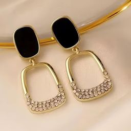 Krelin Gold-Plated Stone Studded Square Drop Earrings-image-75