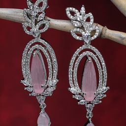 ZENEME Rhodium Plated American Diamond Studded Drop Earrings-100