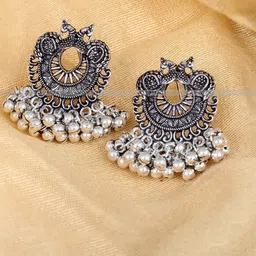 Vighnaharta Silver-Plated Oxidised Peacock Shaped Drop Earrings-image-90