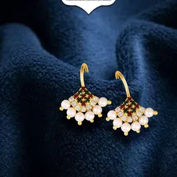 Vighnaharta Gold-Plated Stone-Studded & Pearls Bugadi Earrings-3