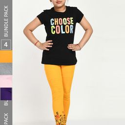 IndiWeaves Girls Pack Of 4 Printed Pure Cotton Ankle Length Leggings-image-91