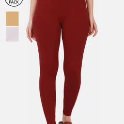 BUY NEW TREND Women Pack Of 3 Solid Ankle-Length Cotton Leggings-image-99