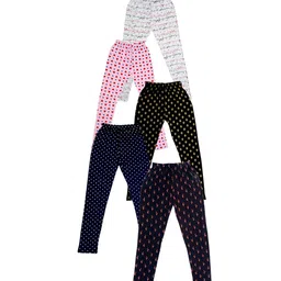 IndiWeaves Girls Pack of 5 Printed Ankle-Length Pure Cotton Leggings-image-46